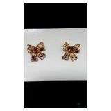 Golden Bow Earrings with Orange Stones
