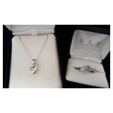 Matching Set of Stamped 10K White Gold Ring and Ne