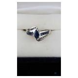 10K White Gold Ring with Diamonds and Sapphires