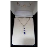 10K White Gold Necklace with Sapphires in Pendant