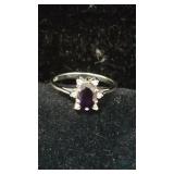 14K White Gold Ring with Amethyst and Diamonds