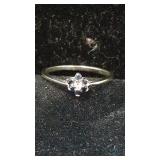 10K White Gold Ring with Sapphire and Diamonds