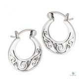 Sterling Silver Filigree Hoop Earrings - 1 pair