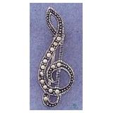 Sterling Silver Marcasite Clef Note Brooch