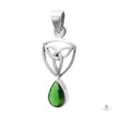 Sterling Silver Celtic Triquetra W/ Emerald Pendan