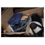 Box of assorted credit card and office equipment