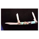 Stainless Steel Pocket Knife with Multicolor Inlay