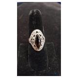 Sterling Silver Stamped Ring with Black Stone
