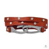 7.25" Orange Leather Fashion Wrap Bracelet with C