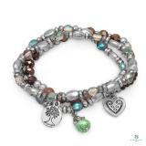 Set of 3 Silver Tone Multicharm Fashion Stretch Br