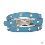 7" - 7.5" Blue Leather Fashion Wrap Bracelet wit