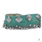 7" Turquoise Leather Fashion Wrap Bracelet with B
