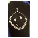Vintage Necklace and Clip Earrings with Light Gree