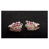 Vintage Earrings - Silver colored and Ruby colored