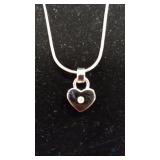 Silver colored necklace with Heart Pendant with Wh