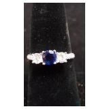 CREATED BLUE SAPPHIRE 925 STERLING SILVER HALO RIN