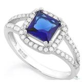 1.50 CARAT CREATED SAPPHIRE & (56 PCS) CREATED DIA