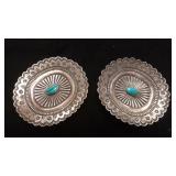 (2) Silver and Turquoise Bridle & Saddle Conchos