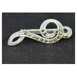 Sterling Silver Marcasite Clef Note Brooch