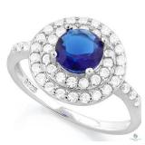 Blue Sapphire and Diamond 925 Sterling Silver