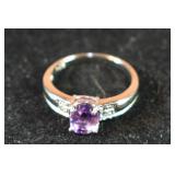 Amethyst and Genuine Diamond Platinum over 925