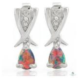 Black Fire Opal and Diamond 925 Sterling Silver
