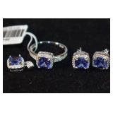 Tanzanite and Diamond 925 Sterling Silver Set of