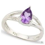 Amethyst and Genuine Diamond Platinum over 925