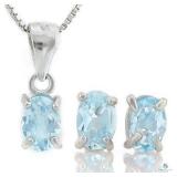 Baby Swiss Blue Topaz Set of Earrings and Pendant