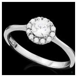 Diamond - 925 Sterling Silver Halo Ring 3/5 Carat