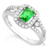 Emerald and  Diamond 925 Sterling Silver Halo