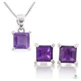Amethyst 925 Sterling Silver Set - Earrings and