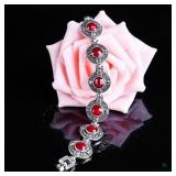 German Silver Bracelet Red Stones Checkerboard