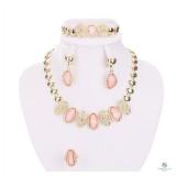 Pink Agate 18K Gold Plated German Silver 4pc Set