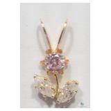 Pink and White CZ Flower Pendant 10K Gold 10K
