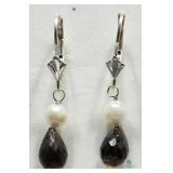 Smokey Quarts and Silver Drop Earrings Sterling