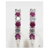Ruby and Silver Earrings Sterling Silver Created