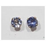 Gold and Iolite Stud 10K Earrings 10K Yellow Gold