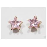 Gold and Pink Cubic Zirconia Star 14K Earrings