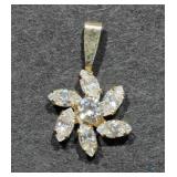 Flower Shaped Pendant 10k and CZ 10K Yellow Gold