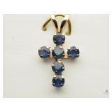 Sapphire 14k Gold Cross Pendant 10K Yellow Gold
