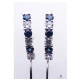 Sapphire and Silver Hoop Earrings Sterling Silver