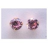 Pink CZ 10k Gold Earrings 10kt Yellow Gold Pink