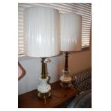 white ceramic and brass lamps