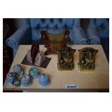 letter basket, brass bookends, windchime, copper b