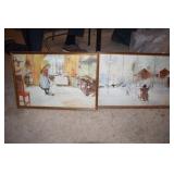 Prints of 2 girls churning butter, and pushing sle