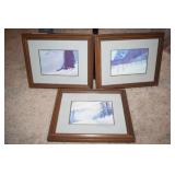 3 Paintings of skiers in wilderness
