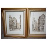 2 framed engraved prints of old buildings by Leopo