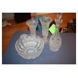 Crystal bowl, vases, decanter and tray
