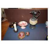 2 framed lace, totem piece, 2 candy dish, sealed w